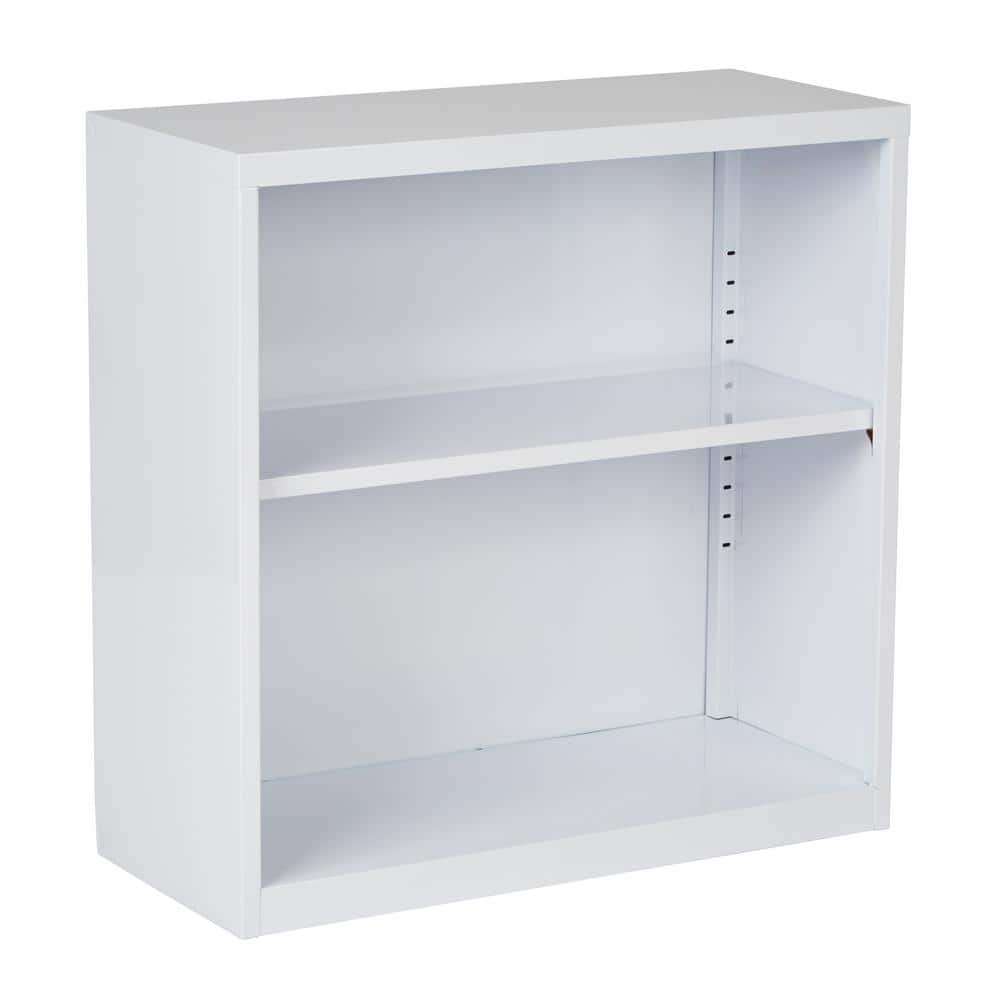 Adjustable White Metal Bookcase with Multi-Height Shelves