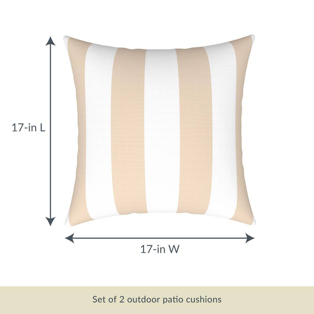 Champagne and White Striped Outdoor Square Throw Pillows Set
