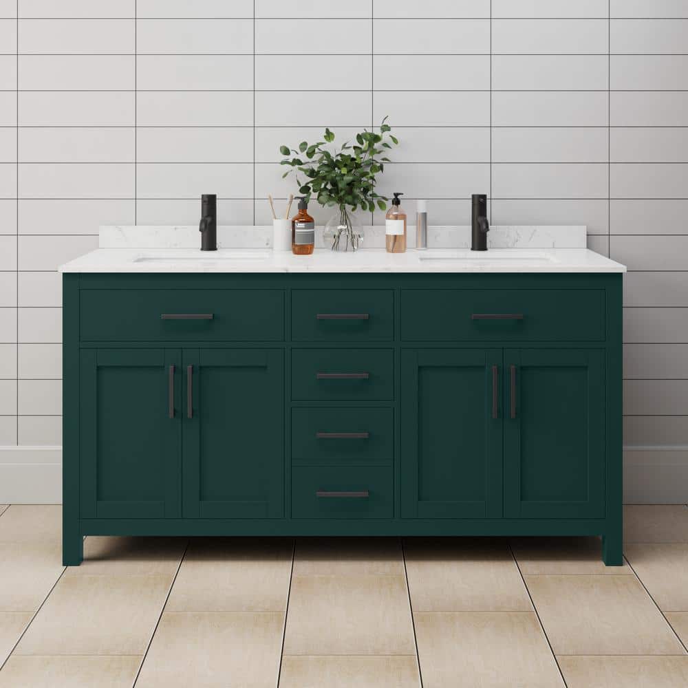 Beckett 66 in. W x 22 in. D x 35 in. H Double Sink Bathroom Vanity in Green with Carrara Cultured Marble Top price history on PriceWatchPro