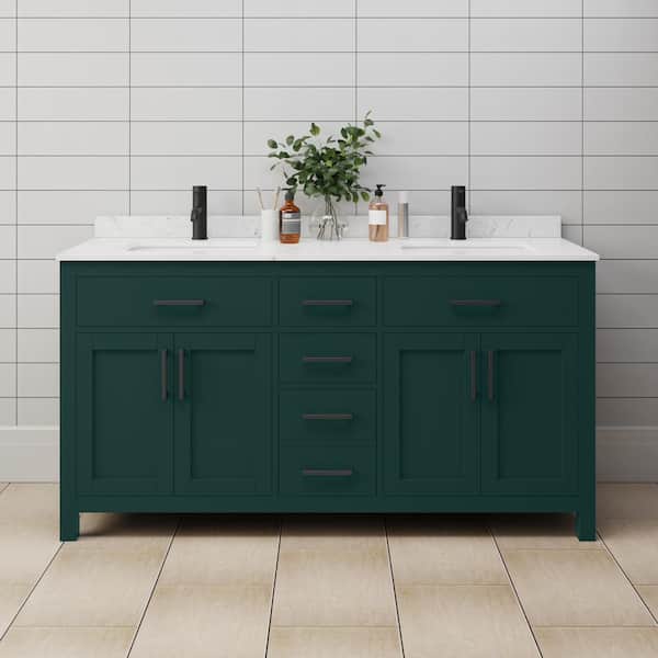 Wyndham Collection Beckett 66 in. W x 22 in. D x 35 in. H Double Sink Bathroom Vanity in Green with Carrara Cultured Marble Top