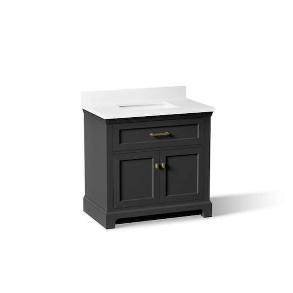 Charlemont 37 in. Single Sink Freestanding Ferrous Grey Bath Vanity with White Quartz Top Assembled
