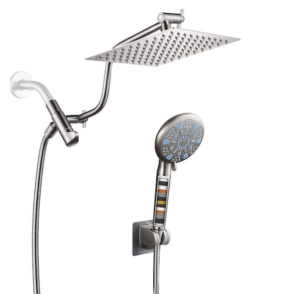 Rainfull 2-in-1 9-Spray Pattern Adjustable Wall Mount Shower Head with Filter 1.8 GPM and Handheld Shower Head in Nickel