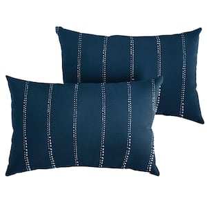Navy Dotted Stripes Rectangular Outdoor Knife Edge Lumbar Pillows (2-Pack)