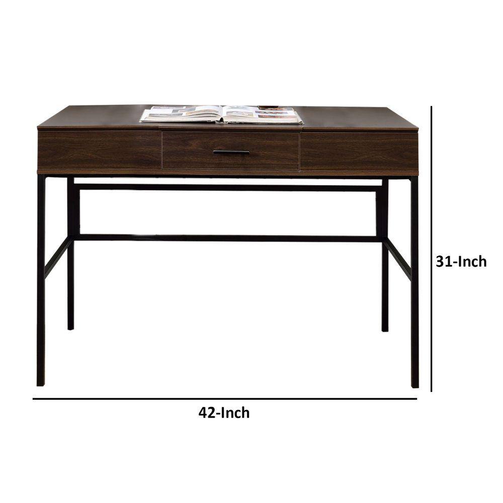 Adjustable Brown Wood Writing Desk with USB Port and Storage