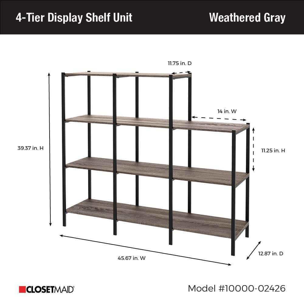 Weathered Gray 4-Tier Industrial Wood and Metal Bookcase