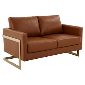 Lincoln 55 in. Cognac Tan Faux Leather 2 Seat Loveseat