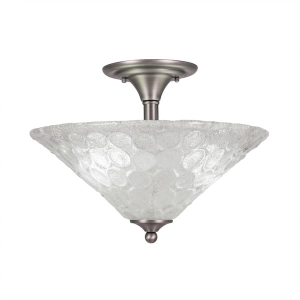 Unbranded Bristol 12.75 in. 2-Light Brushed Nickel Semi-Flush with 16 in. Italian Bubble Glass Shade No Bulbs Included
