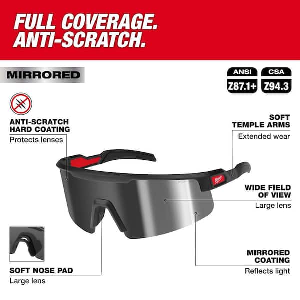 Milwaukee Wrap Around Safety Glasses-Mirrored Anti-Scratch Lenses