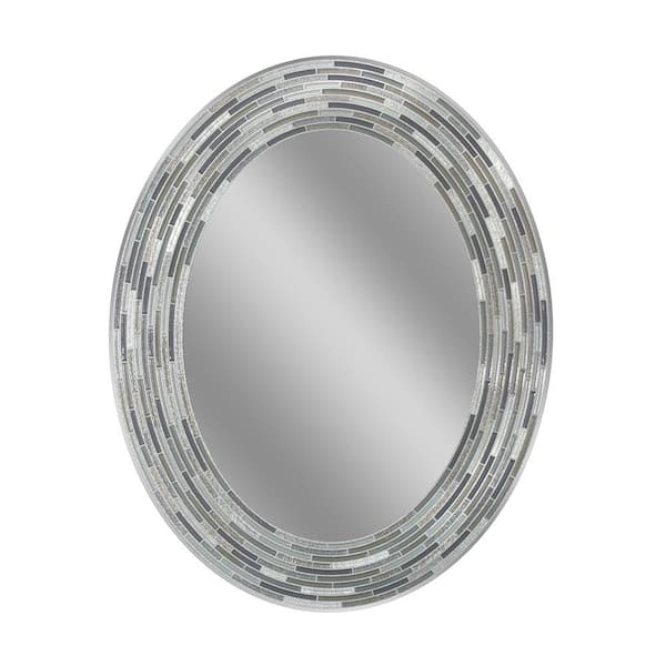 Deco Mirror 23 in. W x 29 in. H Frameless Oval Bathroom Vanity Mirror in Gray, black