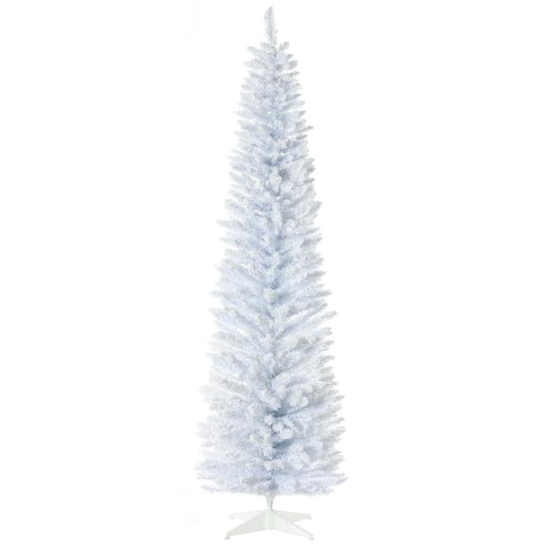 HOMCOM 7 ft. Unlit White Artificial Christmas Tree with Realistic Branches and Plastic Base Stand