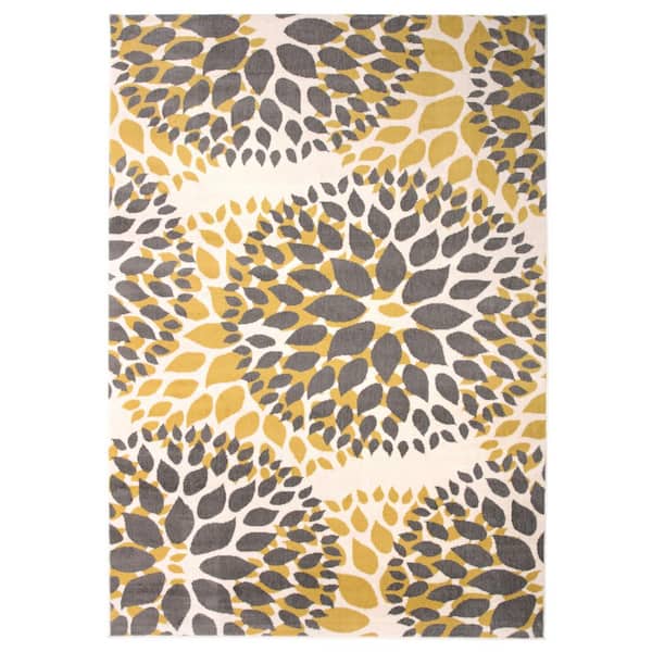 World Rug Gallery Modern Contemporary Floral Circles Yellow 10 ft. x 14 ft. Indoor Area Rug