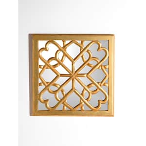 Decorative Square Mirror Wall Panel with Gold Wooden Overlay