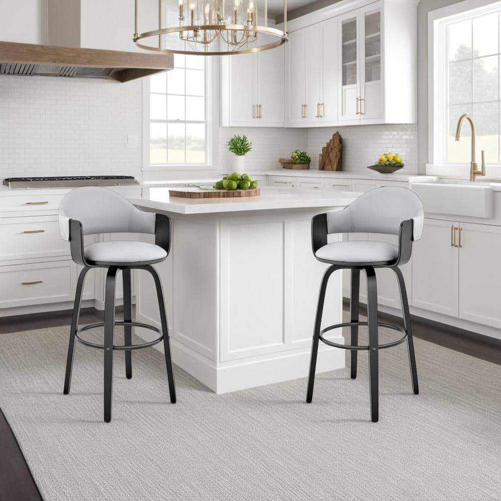 Daxton 26 in Counter Height Swivel Stool w/ High Back Grey Faux Leather and