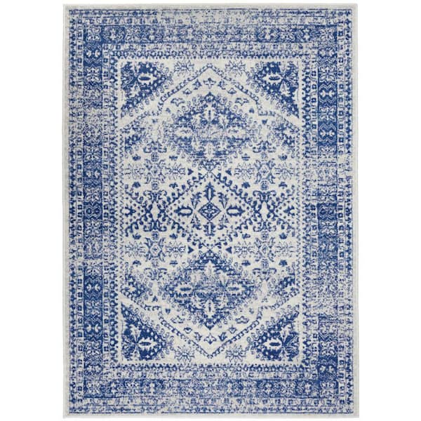 Whimsicle Ivory Navy 5 ft. x 7 ft. Geometric Bohemian Area Rug