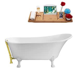 63 in. Acrylic Clawfoot Non-Whirlpool Bathtub in Glossy White With Glossy White Clawfeet And Polished Gold Drain
