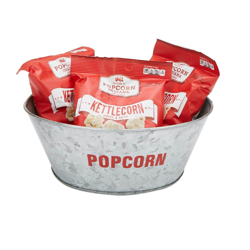 Mind Reader 10 in. 88 fl. oz. Silver Galvanized Metal Popcorn Serving ...