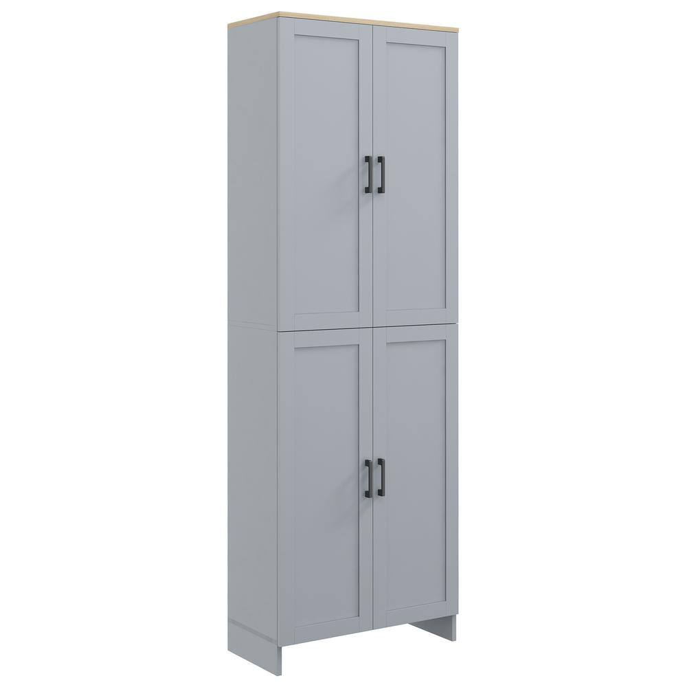 Gray Shelf Wood Pantry Organizer Storage Cabinet With Doors And Shelves Kikio The Home Depot