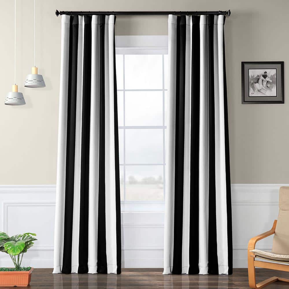 Exclusive Fabrics Furnishings Awning Black Fog White Striped Blackout Curtain 50 In W X 108 L 1 Panel Boch Kc43 The