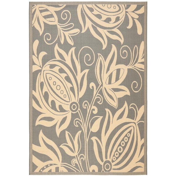 SAFAVIEH Courtyard Gray/Natural 9 ft. x 12 ft. Border Indoor/Outdoor Patio  Area Rug