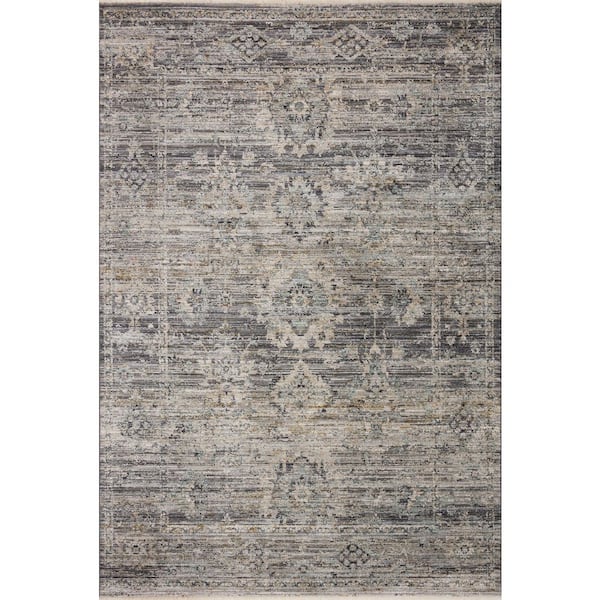 Jean Stoffer Katherine Graphite / Jade 5 ft. 3 in. x 7 ft. 9 in. Traditional Area Rug