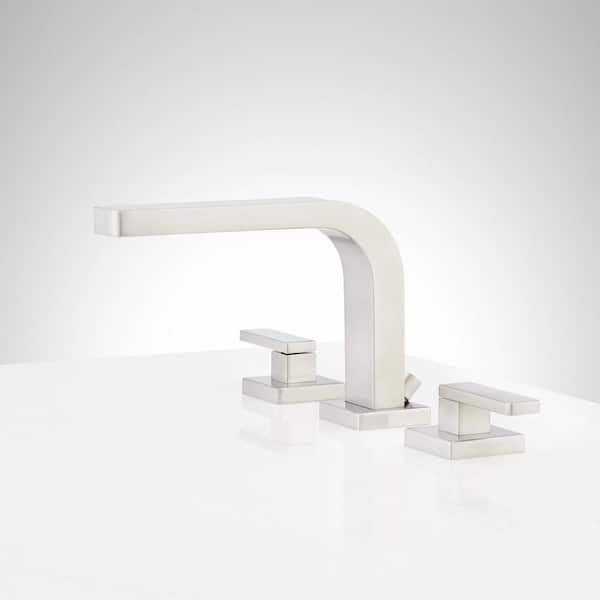 SIGNATURE HARDWARE Hibiscus 8 in. Widespread Double Handle Bathroom Faucet in Brushed Nickel