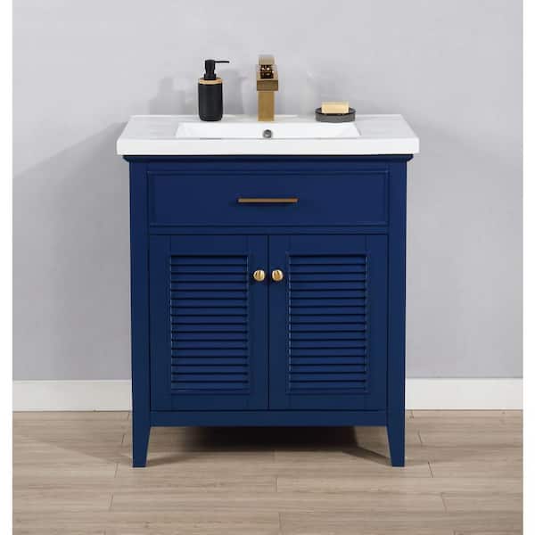 Cameron 30 in. W x 18.5 in. D Bath Vanity in Blue with Porcelain Vanity Top in White with White Basin