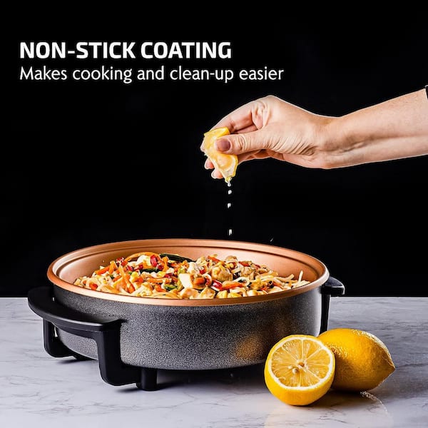 OVENTE 113 Sq. In. Copper Electric Skillet with Nonstick Coating, Frying Pan  with Tempered Glass Lid SK11112CO - The Home Depot