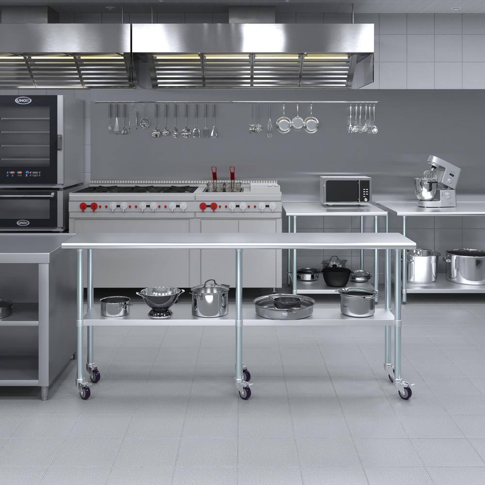 84" Stainless Steel Work Table with Galvanized Undershelf and Casters