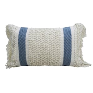 Decorative Striped Pillow with Loop Texture and Fringes 14 in. x 24 in.