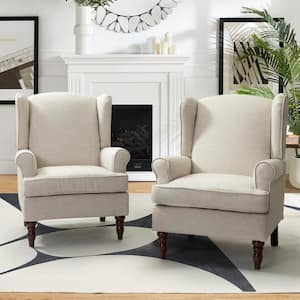 Daunus Tan Polyester Arm Chair with Turned Legs (Set of 2)