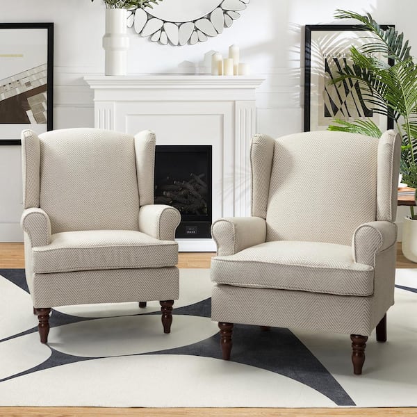 JAYDEN CREATION Daunus Tan Polyester Arm Chair with Turned Legs (Set of 2)