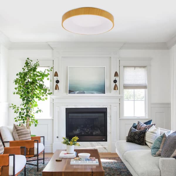 OUKANING 18.5 in. 1-Light Modern Wood 3 Colors Selectable LED