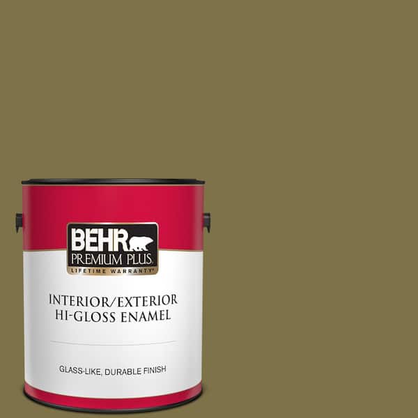 BEHR PREMIUM PLUS 1 gal. #S330-7 Olive Shade Hi-Gloss Enamel Interior/Exterior Paint