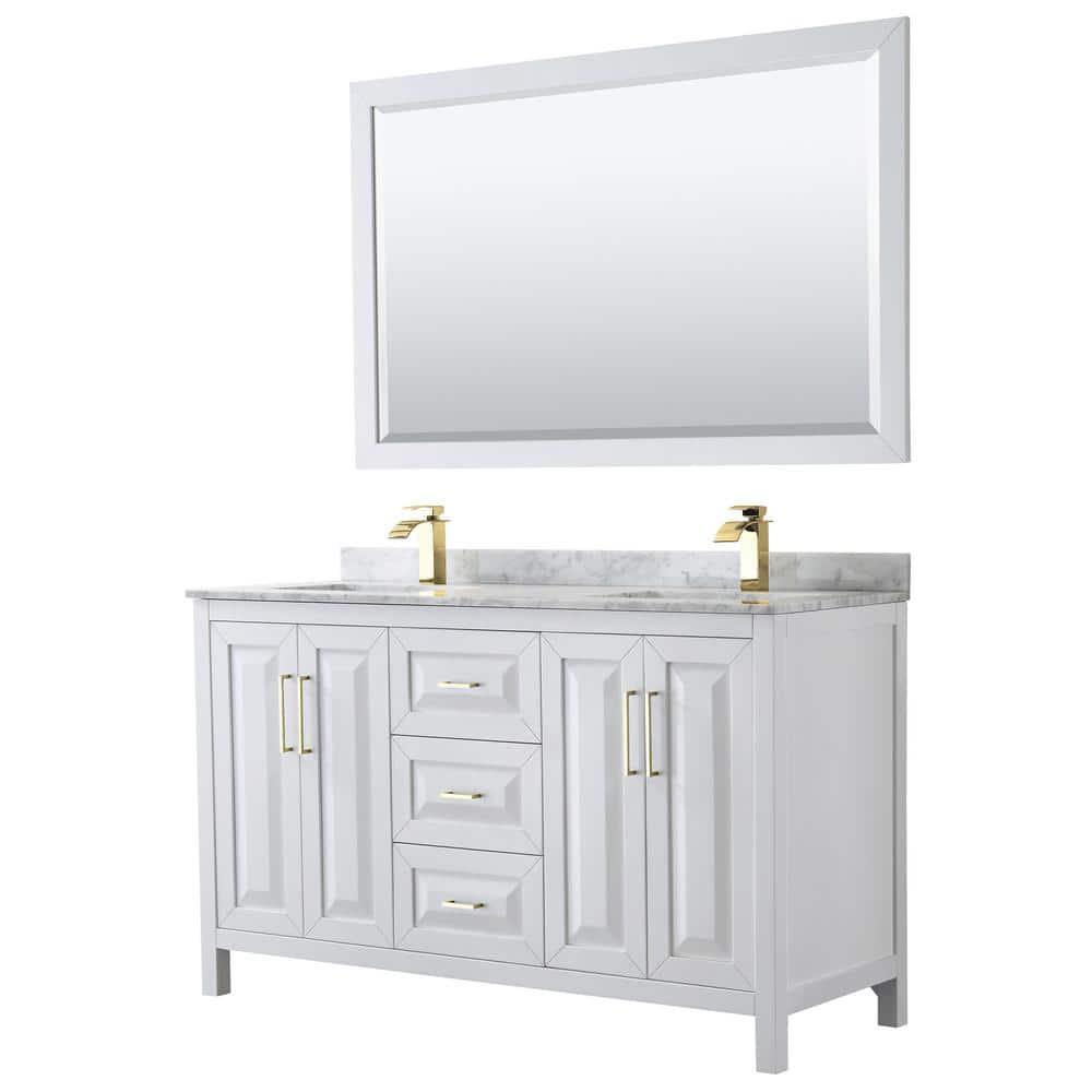 Daria 60 in. W x 22 in. D x 35.75 in. H Double Sink Bath Vanity in White with White Carrara Marble Top and 58 in. Mirror price history on PriceWatchPro