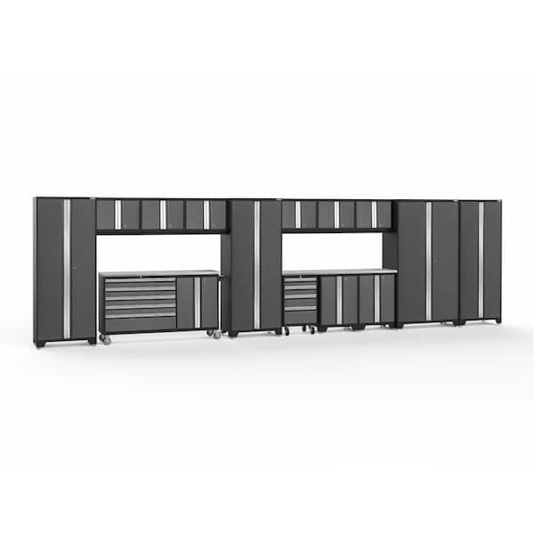NewAge Products Bold Series 15-Piece 24-Gauge Stainless Steel Garage Storage System in Charcoal Gray (276 in. W x 77 in. H x 18 in. D)