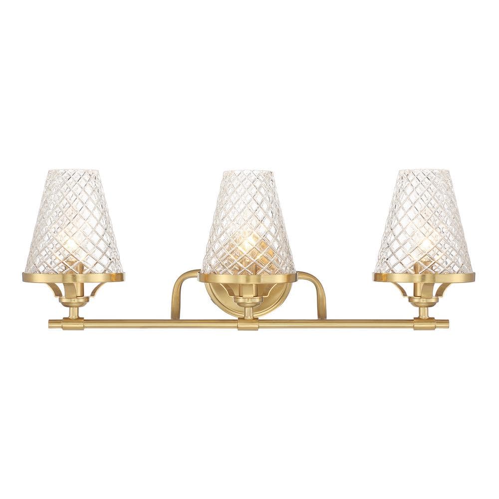 Warm Brass 3-Light Vanity with Clear Glass Shades