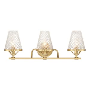 Candler 24 in. 3-Light Warm Brass Vanity Light with Clear Glass Shades