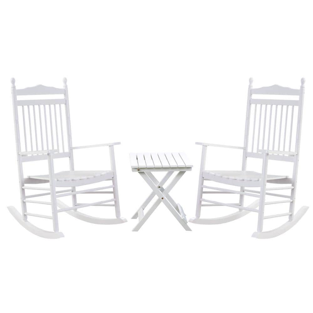 BplusZ White Wood Outdoor Rocking Chair With Small Foldable Side Table   Outdoor Rocking Chairs Kd 2640w 64 1000 