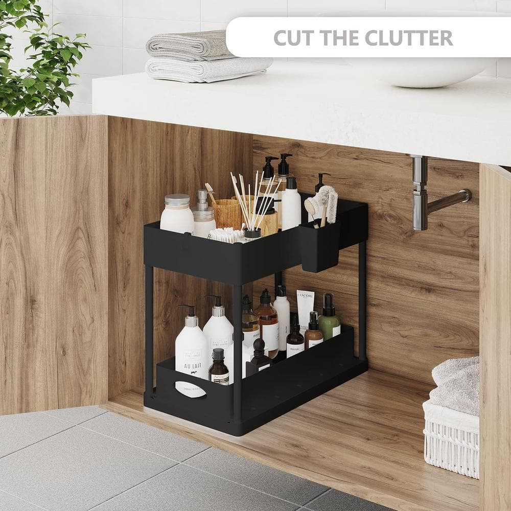 Black 2-Tier Under Sink Organizer with Sliding Drawer