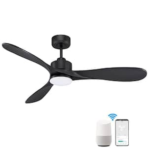 52 in. Indoor/Outdoor 6-Speeds Modern Smart Ceiling Fan with Dimmable Light Integrated LED in Black