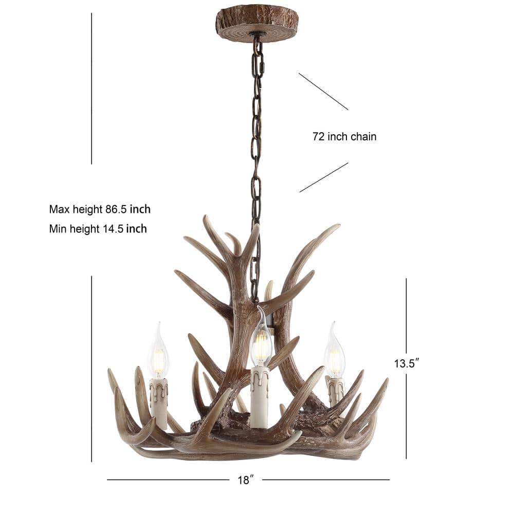 Eldora 18" Brown Resin Antler 3-Light Chandelier