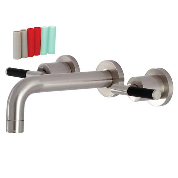 Kingston Brass Kaiser 2-Handle Wall Mount Bathroom Faucet in Brushed Nickel