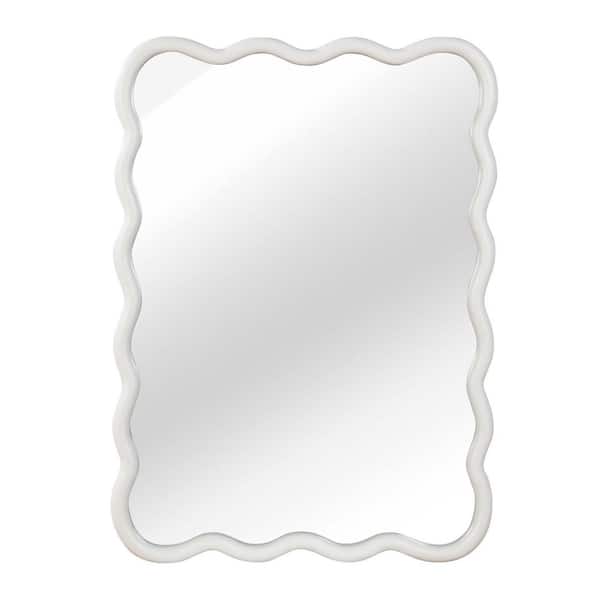Beau White 30 in. W x 40 in. H Decorative Wavy Rectangle Wood Framed Wall Mirror