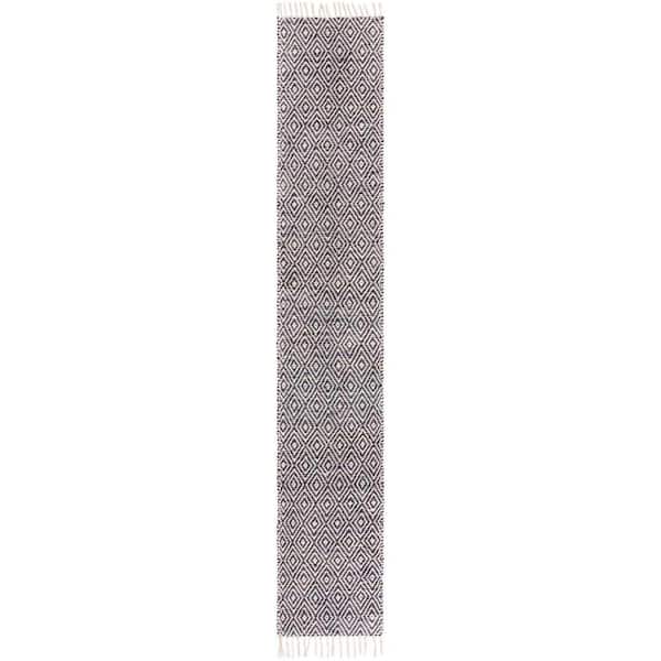 Unique Loom Chunky Jute Assam White Navy 2' 2 x 12' 0 Area Rug