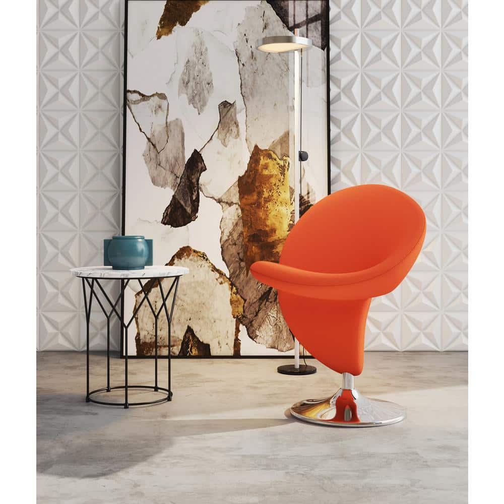 Curl Orange and Chrome Wool Swivel Accent Chair