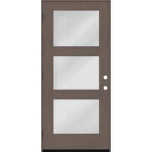Regency 36 in. x 80 in. Modern 3-Lite Equal Clear Glass RHOS Ashwood Stain Mahogany Fiberglass Prehung Front Door