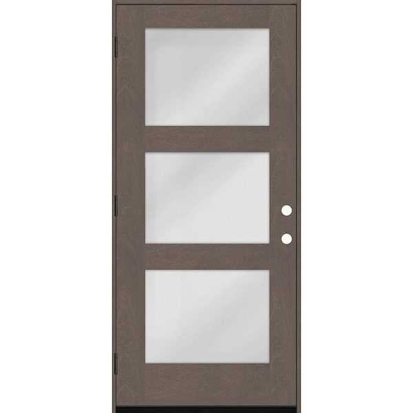 Steves & Sons Regency 32 in. x 80 in. Modern 3Lite Equal Clear Glass RHOS Ashwood Stain Mahogany Fiberglass Prehung Front Door