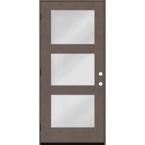 Regency 30 in. x 80 in. Modern 3-Lite Equal Clear Glass RHOS Ashwood Stain Mahogany Fiberglass Prehung Front Door