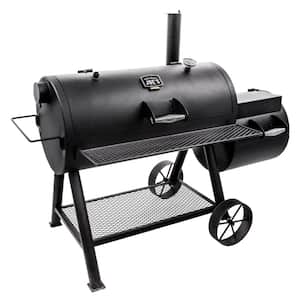 Longhorn Reverse Flow Barrel Charcoal Smoker and Grill in Black