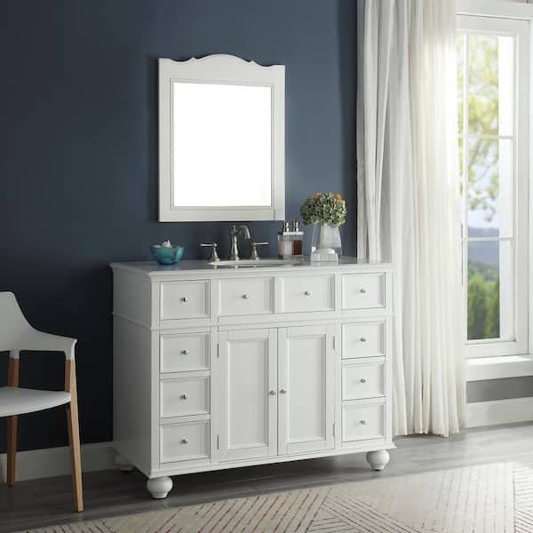 Home Decorators Collection Hampton Harbor 44 in. W x 22 in. D x 35 in. H Single Sink Freestanding Bath Vanity in White with White Marble Top